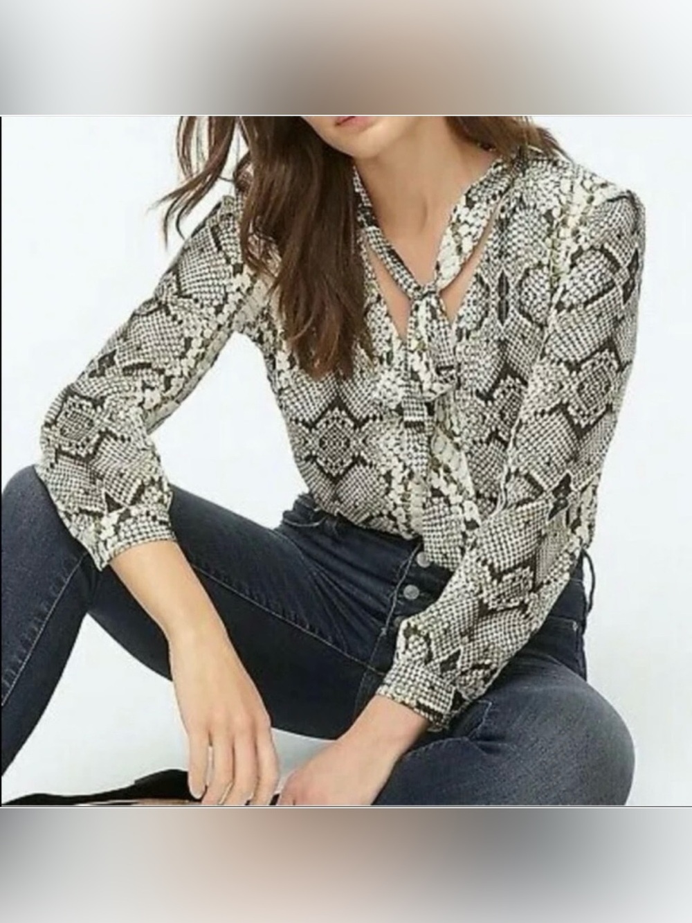J.Crew Snakeskin Print Tie Neck Blouse Size 4